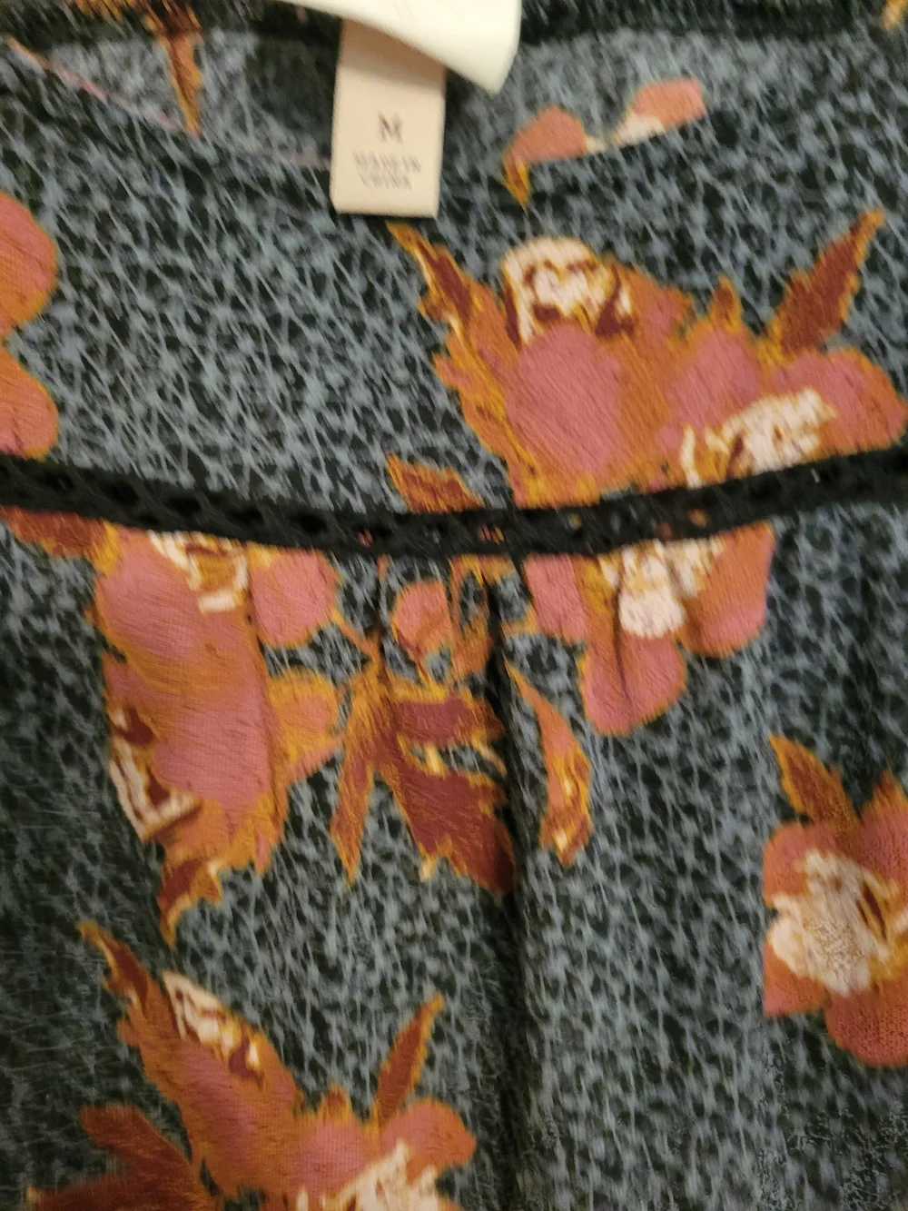 Knox Rose Navy Floral Peasant Top with Rust-Pink Accents